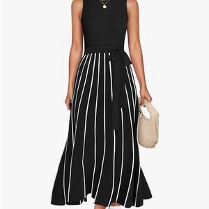 Elegant Black and White Striped Dress